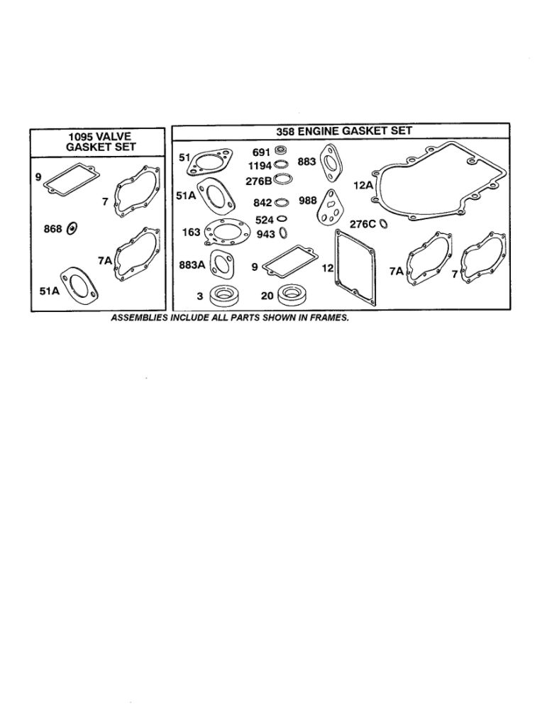 Valve And Engine Gasket Set Diagram and Parts List for 422700-422799 2107- 2281- 2500 Briggs and Stratton Engine
